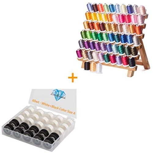 Simthread Embroidery Thread Essential Pack Add-ons Bundle | 15White + 10Black Prewound Bobbins & Brother 63 Colors 1000M Kit