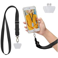 SS Phone Lanyard, Cell Phone Lanyard Key Chain Holder Adjustable Nylon Phone Wrist Strap Compatible with iPhone Samsung Any Smartphones-Black