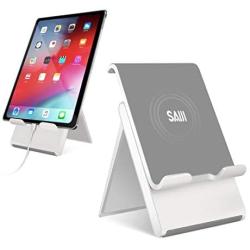 Adjustable Tablet Stand Holder，SAIJI Portable Foldable Desktop Stand Compatible for iPad Pro 2020，iPad Air Mini，Nintendo Switch，iPhone 11 Pro Max SE，Samsung Galaxy and Kindle Fire Tablets- Gray