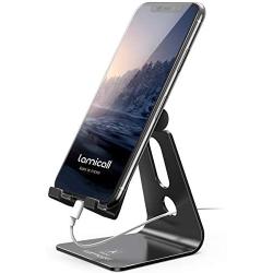 Adjustable Cell Phone Stand, Lamicall Phone Stand : [Update Version] Cradle, Dock, Holder Suitable to Switch, iPhone 8 X 7 6 6s Plus 5 5s 5c Charging, Accessories Desk, All Android Smartphone - Black