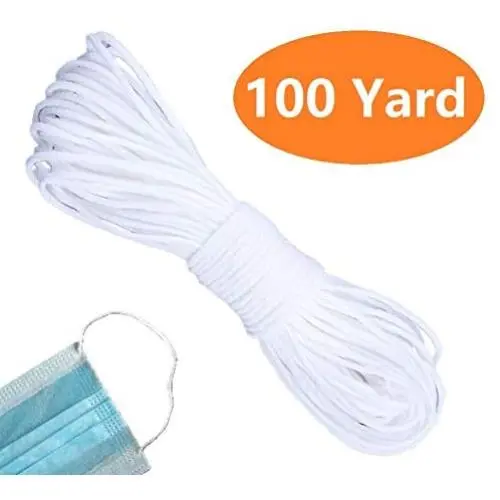 Elastic Ear Tie Cord String Round Stretchy Earloop Strap Sewing for DIY Craft Handmade Making Stretch Rope Band White 100 Yards Elastic Ear Tie Cord String Round Stretchy Earloop Strap Sewing for DIY Craft Handmade Making Stretch Rope Band White 100 Yards