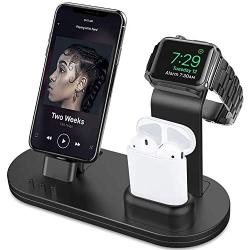 OLEBR 3 in 1 Charging Stand Compatible with iWatch Series 5/4/3/2/1, AirPods and iPhone Xs/X Max/XR/X/8/8Plus/7/7 Plus /6S /6S Plus(Original Charger & Cables Required) Black