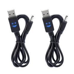 3Ft Flashlight USB to DC 3.5mm Charge Cable Adapter Connector 5 Volt DC Barrel Jack Power Rechargeable Smile Face LED Display Charging Cord for USB Lights, Radio, Fans, Lamp，5V Speaker 2PCS