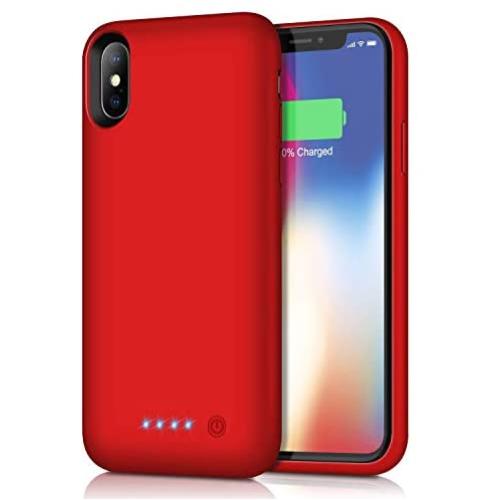 Feob Battery Case for iPhone XS/X/10, Rechargeable 6500mAh Portable Charging Case Extended Battery Pack Cover Power Bank Charger Case for iPhone Xs/X[5.8 inch]-Red