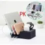 KeyEntre 6 Port USB Charging Station Multi Device USB Charging Dock Station HUB Desktop Charger Stand Organizer Compatible for iPhone ipad Airpods iwatch Kindle Tablet Multiple Devices, Black