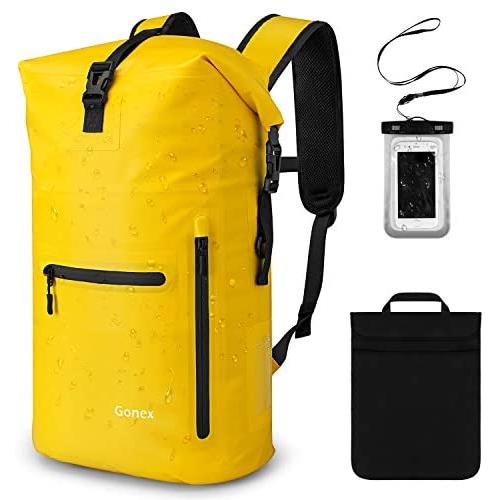 Gonex Waterproof Backpack for Men, Floating Dry Bag, 35L Waterproof Travel Roll Top Fishing Backpack Keeps Gear Dry for Kayaking Boating Rafting Fishing Swimming Beach with Phone Case