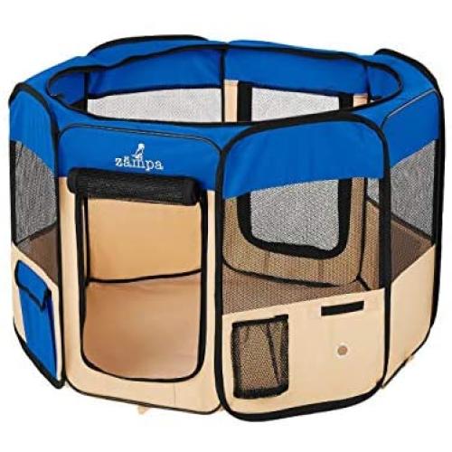 Zampa Portable Foldable Pet playpen Exercise Pen Kennel + Carrying Case for Larges Dogs Small Puppies/Cats | Indoor/Outdoor Use | Water Resistant