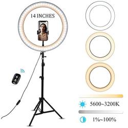 Umsky LED Ring Light 14" with Tripod Stand and Phone Holder，LED Dimmable Selfie Ring Light, Adjustable Color Temperature 3200K-5600K, Stand Phone Holder, Photography& Video,YouTube Vlog and Makeup