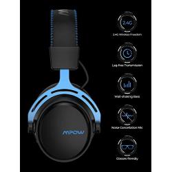 Mpow Air I Wireless Gaming Headset - PS4 Headset with Double Chamber Drivers, Detachable Noise Cancelling Microphone, Memory Foam Gaming Headphones