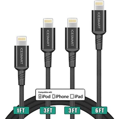 iPhone Charger Cable,Lightning Cable [MFi Certified] 4Pack(1FT/3FT/3FT/6FT) Fast iPhone Charging Cord Compatible for iPhone 11/11 Por/11 Pro Max/Xs/XS Max/XR/X/8/8 Plus/7/7 Plus/iPad and More