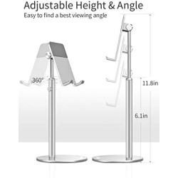 iPad Tablet Holder Stand, Height Angle Adjustable Desktop Cell Phone Stand All Aluminum Compatible with iPhone iPad Pro 11, 9.7, 10.5 Air Mini 4 3 2, Nexus, Tab, Kindle, E-Reader (4-11) - Silver