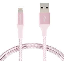 AmazonBasics Double Braided Nylon Lightning to USB Cable, Advanced Collection, MFi Certified Apple iPhone Charger, Rose Gold, 3 Foot