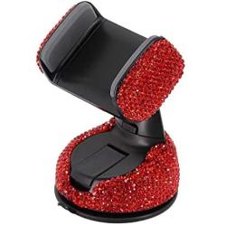 Radish Stars Adjustable Strong Sticky Dashboard Car Phone Mount Crystal Rhinestone Phone Holder for Car Red