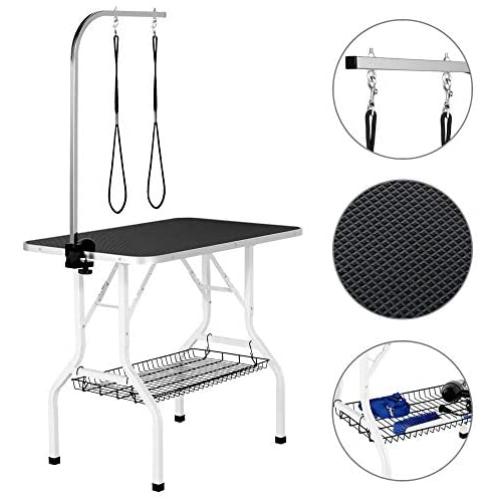 YAHEETECH Portable Small Pet Dog Grooming Table Adjustable Height - 32/36/45-inch Drying Table for Home w/Arm/Noose for Small Dogs Cats Non-Slip Maximum Capacity Up to 220lbs Black