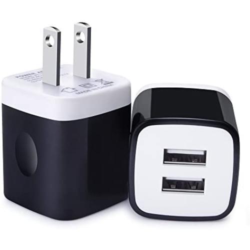 Phone Wall Plug, Charging Plug 2-Pack USB 5V/2.1A Wall Charger Adapter Plug Compatible for iPhone X/8/7, 7 Plus, 6, 6s, 5, 5S, iPad, iPod, Samsung S5 S6 S7 Edge, Google Pixel, HTC, LG, Nokia