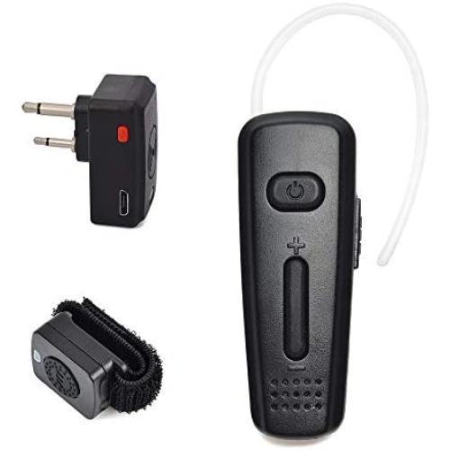 Two Way Radio Bluetooth Headset Wireless Earpiece with 2pin Dongle and Finger PTT Button Compatible for Midland and Icom Walkie Talkie with 2 Pin Earphone Jack