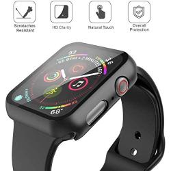 Misxi Black Hard Case Compatible with Apple Watch Series 5 Series 4 44mm with Screen Protector, Hard PC Case Slim Tempered Glass Screen Protector Overall Protective Cover for iwatch Series 5/4