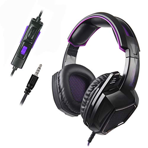 Sades SA920 3.5mm Wired Over Ear Stereo Bass Gaming Headphone Headset with Microphone for New Box one/ PS4/ PC/iOS/Computer/Smart Phones/Mobiles/Laptop/Mac /(Black Purple)