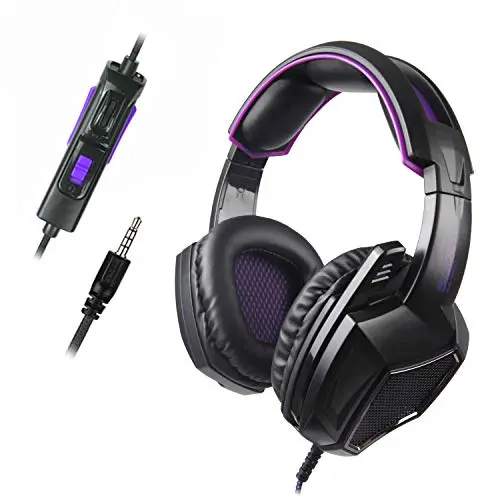 Sades SA920 3.5mm Wired Over Ear Stereo Bass Gaming Headphone Headset with Microphone for New Box one/ PS4/ PC/iOS/Computer/Smart Phones/Mobiles/Laptop/Mac /(Black Purple)