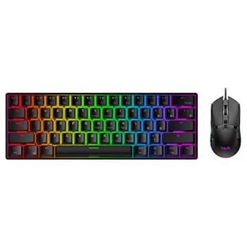 Havit 60% Wireless Mechanical Keyboard and Wired Mouse, Bluetooth 5.1 & Type C Wired 61 Keys Gaming Keyboard Brown Switch,Programmable Gaming Mouse for Multi-Device PC Laptop Gamer