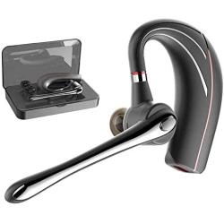 Bluetooth Headset, HonShoop Wireless Bluetooth Earpiece V5.0 Hands-Free Earphones with Stereo Mic, Compatible iPhone Android Cell Phones Driving/Business/Office (Red) (Red)