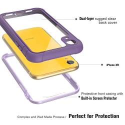 Justcool Designed for iPhone XR Case, Clear Full Body Heavy Duty Protection with Built-in Screen Protector Shockproof Rugged Cover Designed for iPhone XR Cases (2018) 6.1 Inch (Purple)