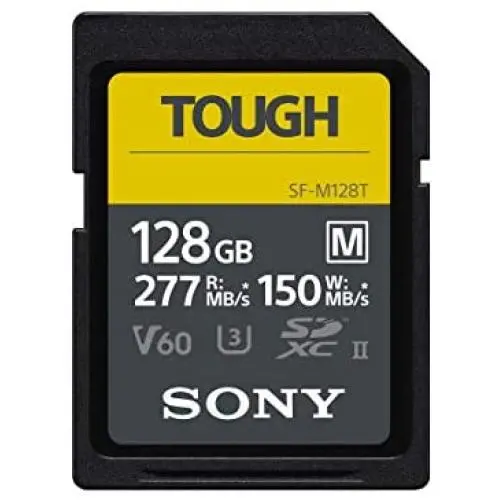 Sony TOUGH-M series SDXC UHS-II Card 128GB, V60, CL10, U3, Max R277MB/S, W150MB/S (SF-M128T/T1) Sony TOUGH-M series SDXC UHS-II Card 128GB, V60, CL10, U3, Max R277MB/S, W150MB/S (SF-M128T/T1)