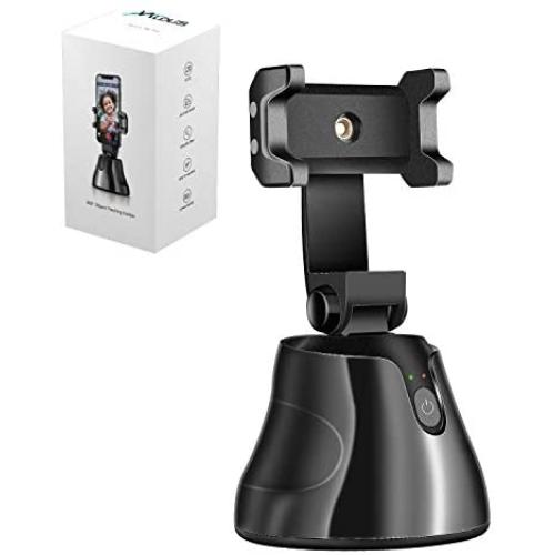 Black 360° Object Tracking Holder Smart Shooting Camera Phone Holder with Object Tracking Mode Face Tracking Mode for Smartphone Work with App (Includes Three AA Batteries)