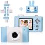 Abdtech Kids Camera Bunny Gifts for 3-8 Year Olds, Children Digital Cameras Creative Toys for Boys Girls Age 4 5 6 7 8, Kid Friendly Cam with 16GB SD Card Best Birthday (Blue )