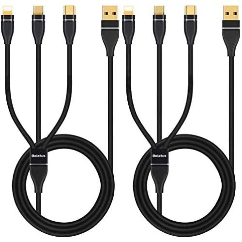 2Pack 6ft Multi Charging Cable Bolatus Z-Series 3 in 1 Multiple Devices Phone Connector Universal USB Charger Cord Adapter Compatible with Cell Phone Note Tablets and More(Black, 6FT-2Pack)