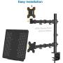Laptop Monitor Mount Stand with Keyboard Tray, Adjustable Notebook Desk Mount with Clamp and Grommet Mounting Base for 13 to 27 Inch LCD Computer Screens Up to 22lbs, Notebook up to 15.6”, Black