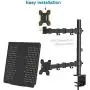 Laptop Monitor Mount Stand with Keyboard Tray, Adjustable Notebook Desk Mount with Clamp and Grommet Mounting Base for 13 to 27 Inch LCD Computer Screens Up to 22lbs, Notebook up to 15.6”, Black