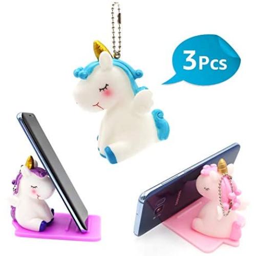 3 Pack Unicorn Phone Stand/Keychains/Squishies for Party Supplies - Multi-Functional Phone Holder - Desktop Cell Phone Adjustable Stand - Gift for Girls and Unicorn Theme Party (Unicorn/Keychains)