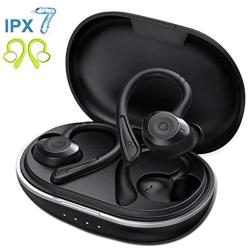 Muzili Bluetooth Earbuds with Charging Case for 36hrs Long Playtime, True Wireless Earbuds with Over-Ear Earhooks for Running, Rope Skipping, Yoga, IPX7 Waterproof, Deep Bass Earphone with Mic, Black