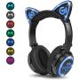 MindKoo Bluetooth Headphones Wireless Over Ear Cat Ear Headphones with LED Light Foldable Built-in Microphone and Volume Control for Cell Phones/iPhone/iPad/Laptop/PC/TV Kids Boys Girls Friends