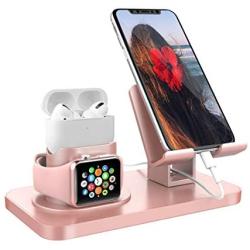 Fingic 4 in 1 Charging Stand for Apple Watch (5/4/3/2/1), Airpods Pro 2019, Airpod 2/1, iPhone SE 2020/11 Pro/X/XS/XR/Xs Max/8 Plus, Charging Dock Station for iPad Stand Tablet Stand Samsung,Rose Gold