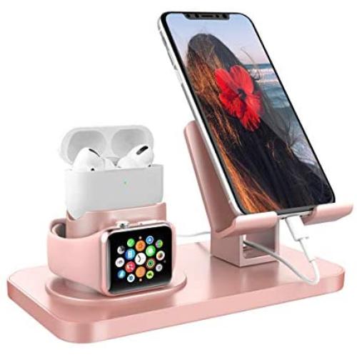 Fingic 4 in 1 Charging Stand for Apple Watch (5/4/3/2/1), Airpods Pro 2019, Airpod 2/1, iPhone SE 2020/11 Pro/X/XS/XR/Xs Max/8 Plus, Charging Dock Station for iPad Stand Tablet Stand Samsung,Rose Gold