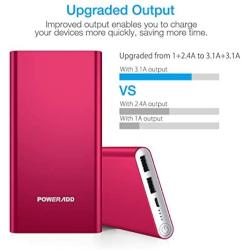 POWERADD Pilot 2GS 10000mAh Power Bank Portable Charger Dual USB Ports + Micro Input High-Speed Charging External Battery Compatible for iPhone Xs, XR,X, 8, 7 Plus, iPad, Samsung Galaxy - Red