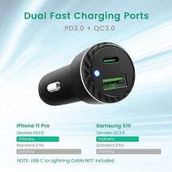 Verolink USB C PD Car Charger [2 PACK], Universal Fast Car Charger Adapter 27W with Dual Ports (Power Delivery&Quick Charge 3.0)for iPhone 11 Pro/XR, OnePlus 6/7, Samsung S10/S9/S8, Pixel 2/3 XL, iPad