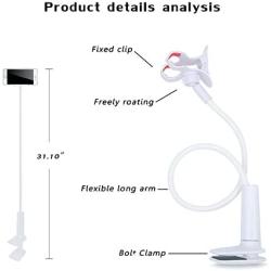 Universal Cell Phone Holder, Lazy Bracket Mobile Phone Stand, Flexible Gooseneck Long Arm Clip by AUXO-FUN (White)