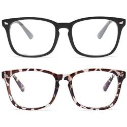 Livho 2 Pack Blue Light Blocking Glasses, Computer Reading/Gaming/TV/Phones Glasses for Women Men,Anti Eyestrain & UV Glare (Matte Black+Leopard)