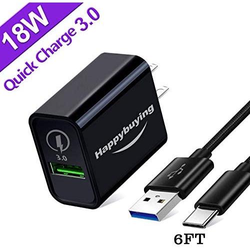 18W Fast Charger for Samsung Galaxy S20 Plus Ultra 5G 20,A50 A20 A10E A11 A71 A70 A80 A90,Tab A 10.5 2018/10.1 2019/S3 S4 S5e S6,Quick Charge 3.0 Power Adapter Plug/Phone Charging Block+6FT USB C Cord