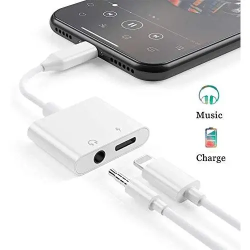 Headphone Adapter for iPhone Adaptor to 3.5mm AUX Audio Adapter Jack Cable Splitter for iPhone 7/7 Plus/8/8 Plus/X/XR/XS/XS Max/11/11 Pro 3.5mm Earphone Connector Dongle Support for All iOS Systems