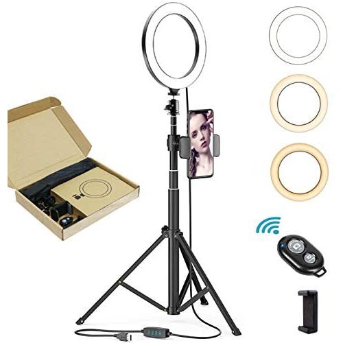 8 Inches Selfie Ring Light with Stick Tripod Stand and Phone Holder for Live Stream, Makeup, Dimmable Led Camera Beauty Ringlight for YouTube Video Photography Compatible with iPhone or Android