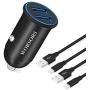 Worsors Car Charger, Dual USB 4.8A/24W Compatible for Apple iPhone 11/Pro/Max/XS/XR/X/8 Plus/8/7/6S/6/5S/5C, iPad, Mini All Metal Flush Fit Car Adapter with 2 Pack 3.3ft Fast Charging Braided Cable