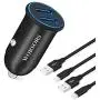 Worsors Car Charger, Dual USB 4.8A/24W Compatible for Apple iPhone 11/Pro/Max/XS/XR/X/8 Plus/8/7/6S/6/5S/5C, iPad, Mini All Metal Flush Fit Car Adapter with 2 Pack 3.3ft Fast Charging Braided Cable