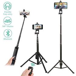 Phone Selfie Stick Tripod,E-thinker Extendable 51 inch Lightweight Cell Phone Tripods with Bluetooth Wireless Remote Shutter,5 in 1Tripods Selfie Sticks for Apple & Android Devices