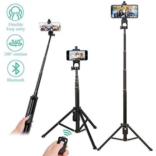 Phone Selfie Stick Tripod,E-thinker Extendable 51 inch Lightweight Cell Phone Tripods with Bluetooth Wireless Remote Shutter,5 in 1Tripods Selfie Sticks for Apple & Android Devices