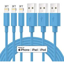 MFi Certified Lightning Cable - Novtech 3Pack 3FT iPhone Charger Cable - iPhone USB Charging Sync Cable for iPhone 11 Pro XR Xs Max X 8 Plus 7 Plus 6S Plus 6 Plus 5S 5C 5 SE iPod iPad Air Pro - Blue