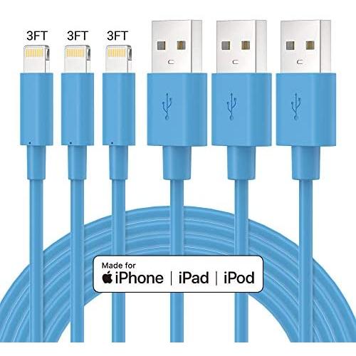 MFi Certified Lightning Cable - Novtech 3Pack 3FT iPhone Charger Cable - iPhone USB Charging Sync Cable for iPhone 11 Pro XR Xs Max X 8 Plus 7 Plus 6S Plus 6 Plus 5S 5C 5 SE iPod iPad Air Pro - Blue